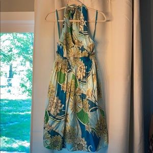 vintage y2k 100% silk floral halter dress